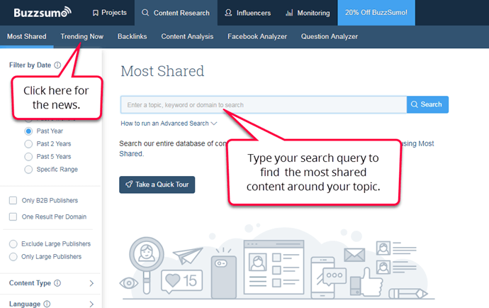 BuzzSumo - most shared content ux