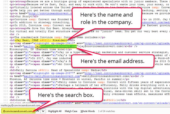 How to find someone's email address in the source code.