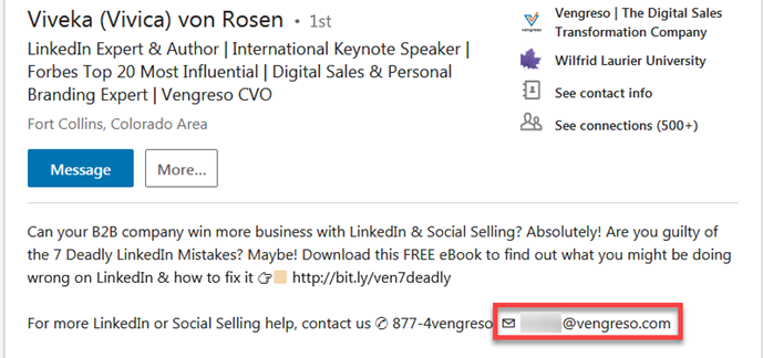 How to find someone's email on LinkedIn's summary