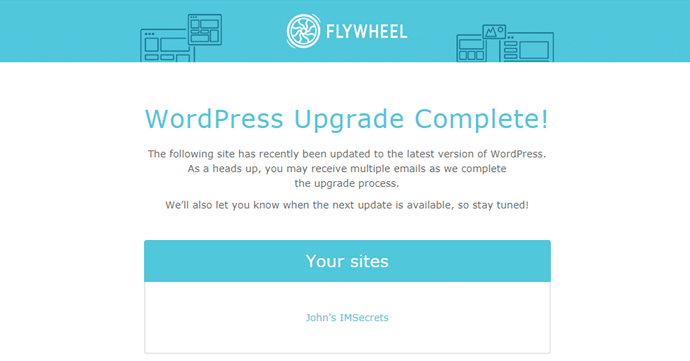 Flywheel review - WordPress upgrade email