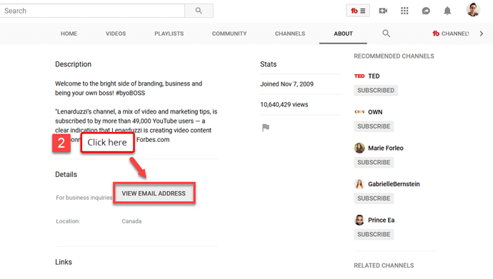 How to find someone's email on YouTube