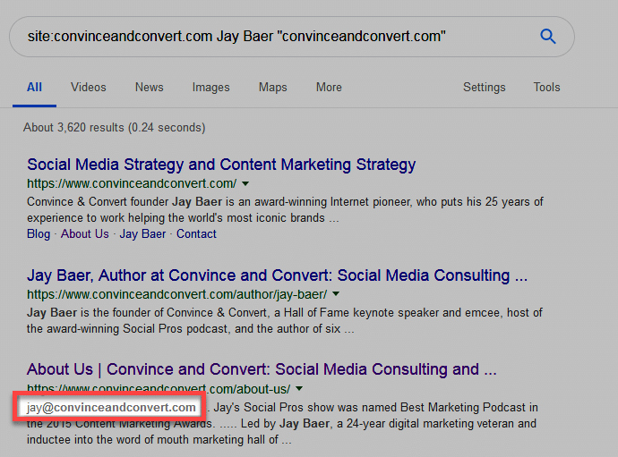Finding someone's email in Google via advanced search