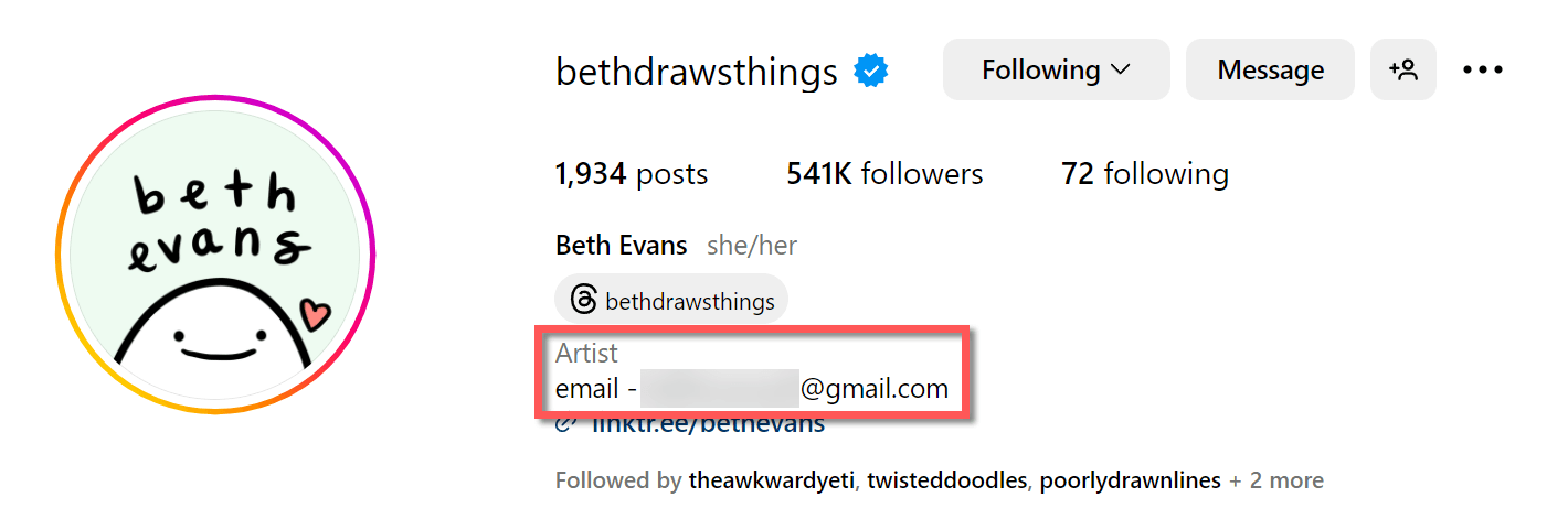 Image shows how to find someone's email on their Instagram bio