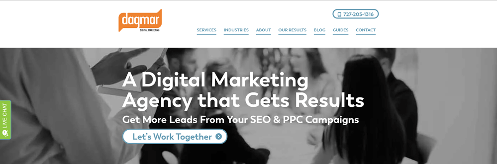 Image shows the homepage of the digital marketing agency DAGMAR Marketing