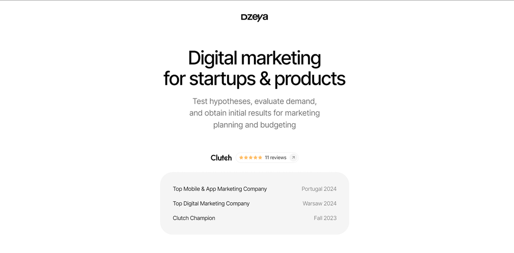 Image shows the homepage of the digital marketing agency Dzeya