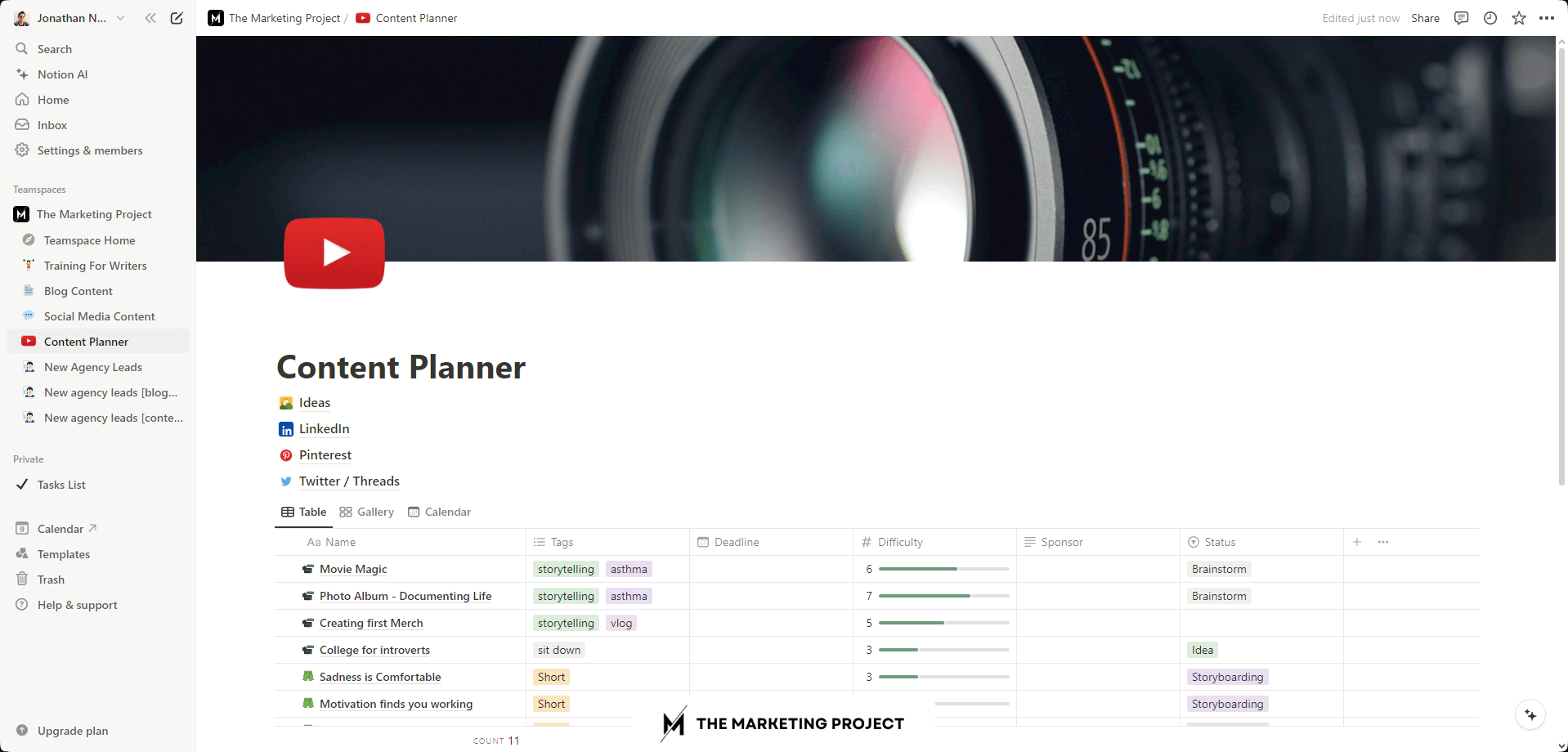 Image shows Notion's dashboard