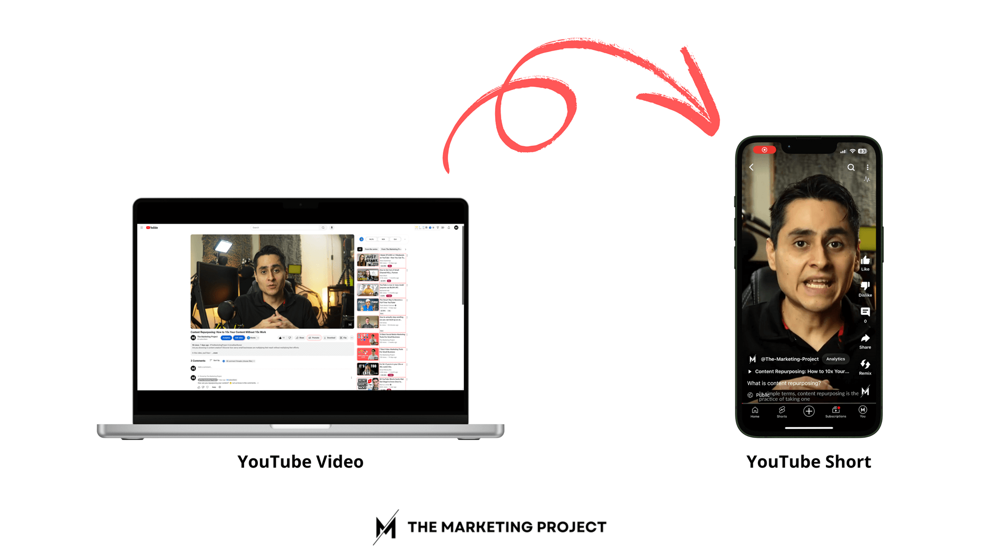 Image shows an example of a YouTube video being repurposed into a YouTube Short