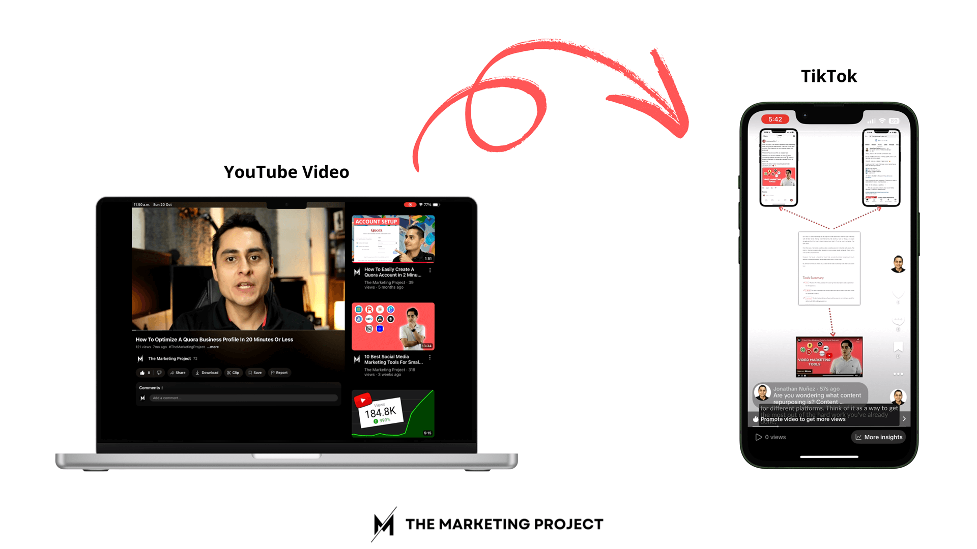 Image shows an example of a YouTube video being repurposed into a TikTok