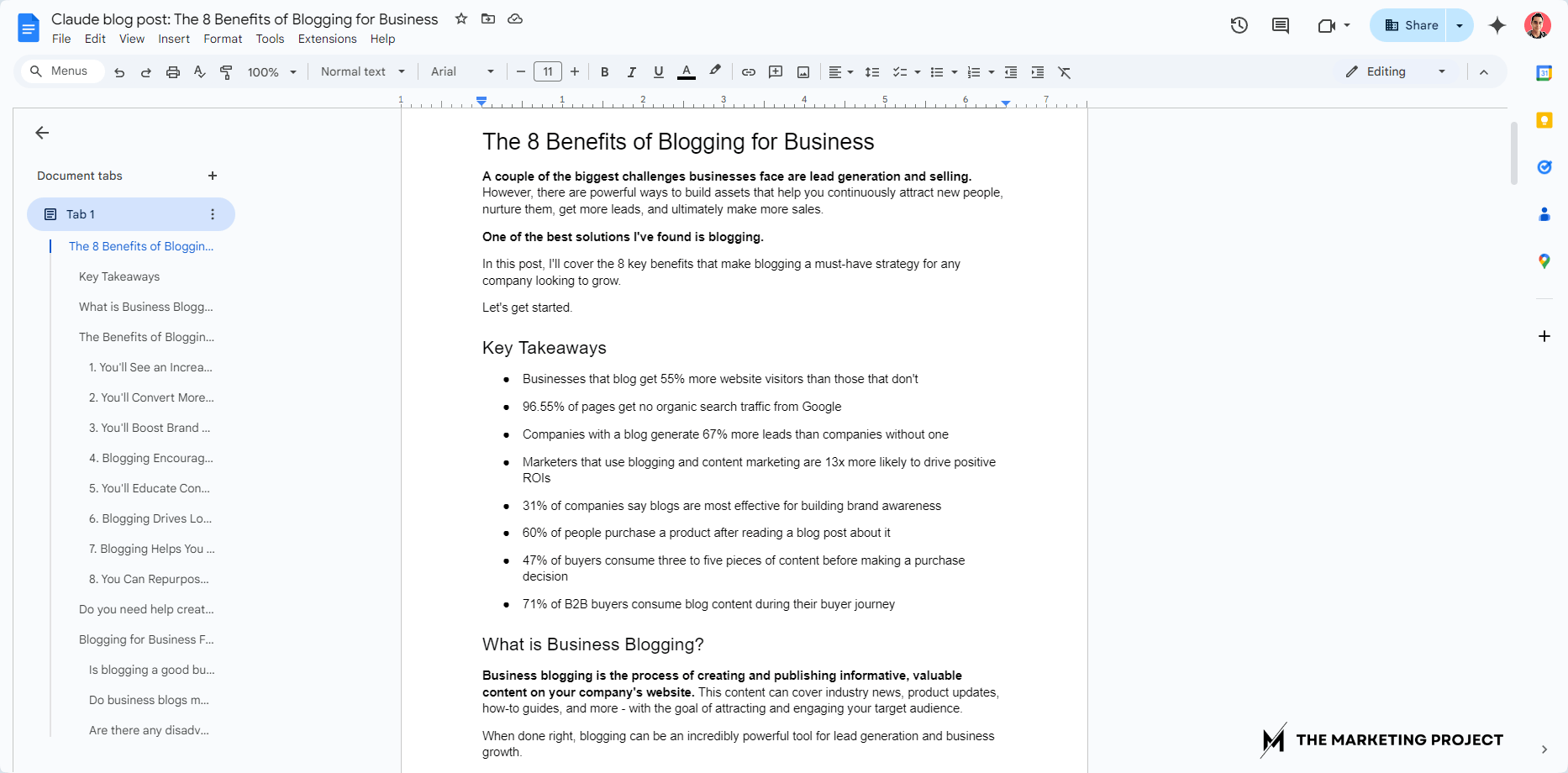 Image shows a Google Doc with the final draft of a blog post